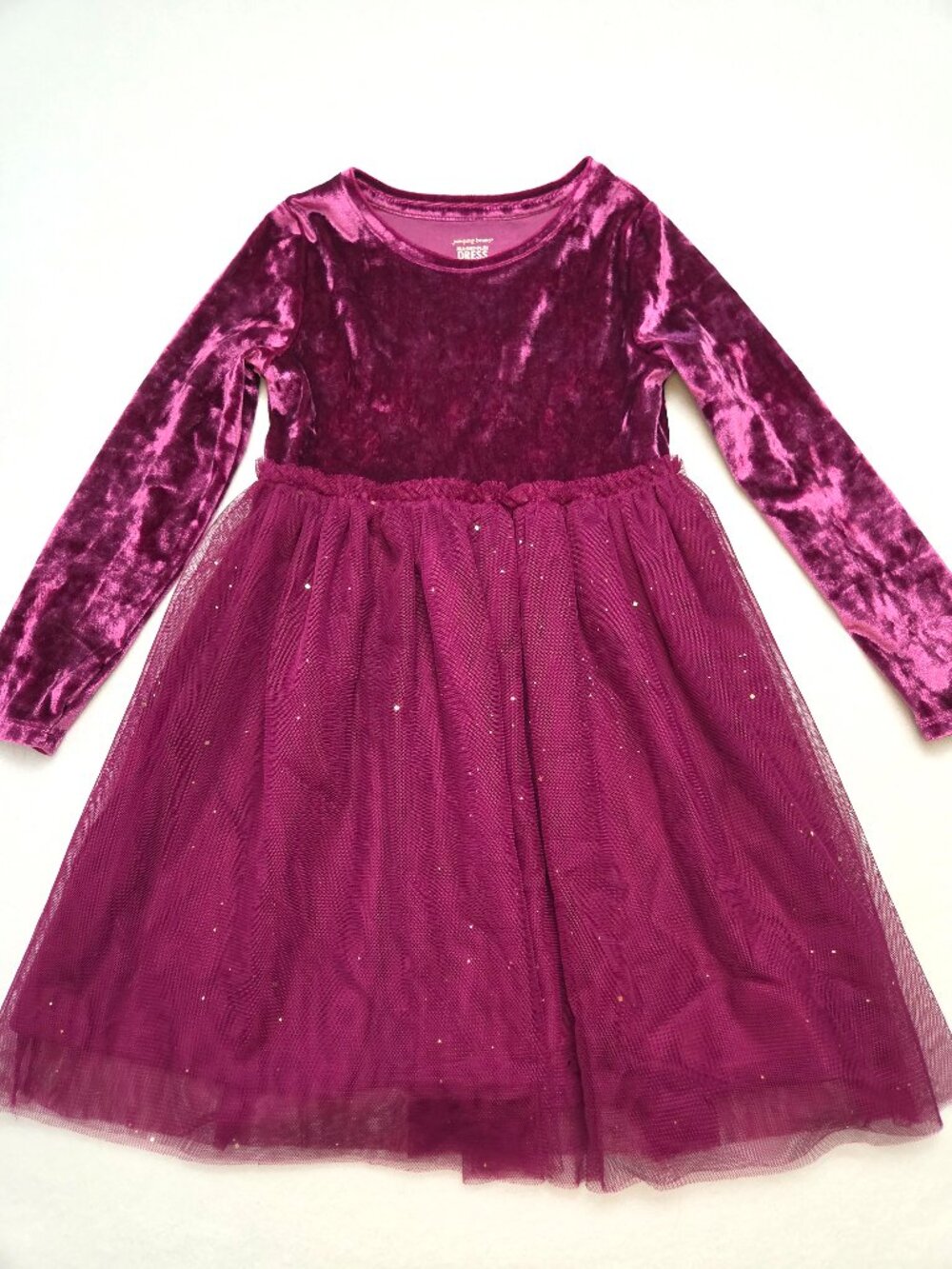 Jumping Beans All-Day Play Burgundy Velvet Like Sparkle Tulle Dress Girls Size 5